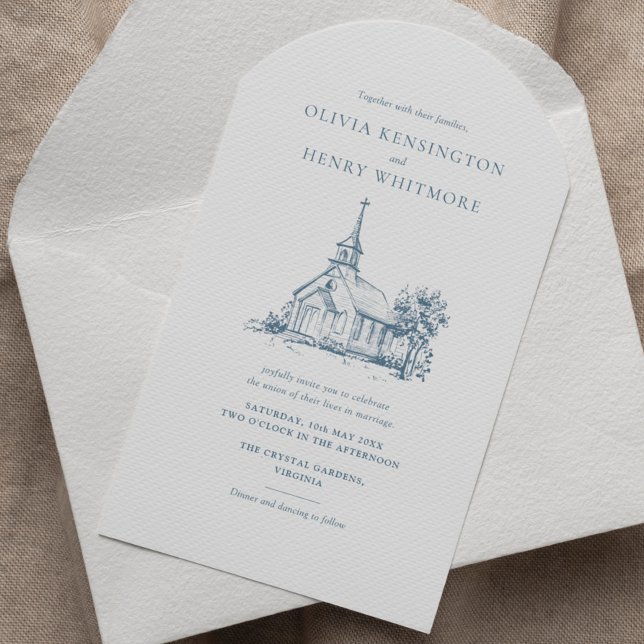 Minimalistisk kyrka Venue Sketch Arch Stil Bröllop Inbjudningar (Skapare uppladdad)