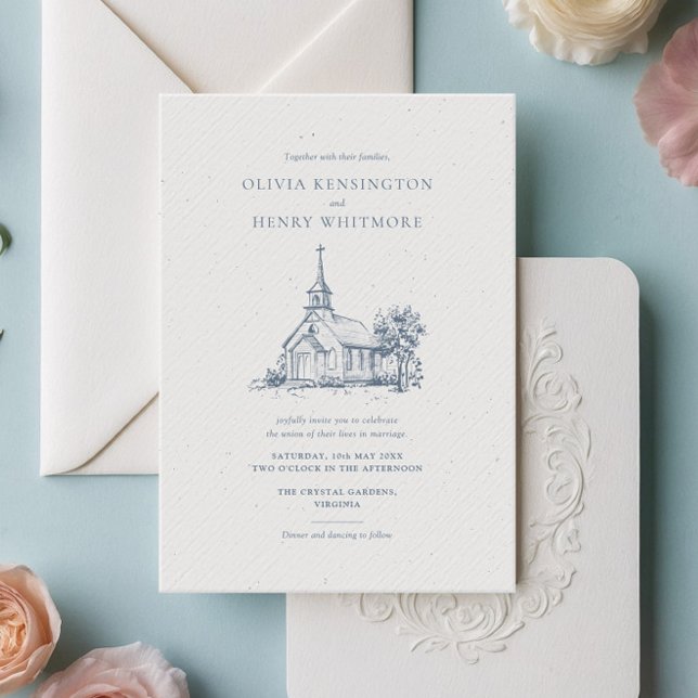 Minimalistisk kyrkolokal skiss Klassisk bröllopsfe Inbjudningar (Skapare uppladdad)