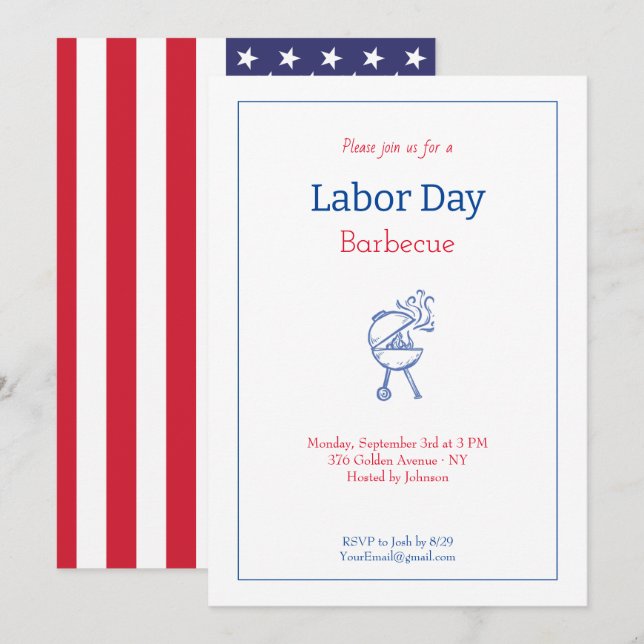 Minimalistisk Labor Day BBQ-fest Inbjudningar (Fram/baksida)