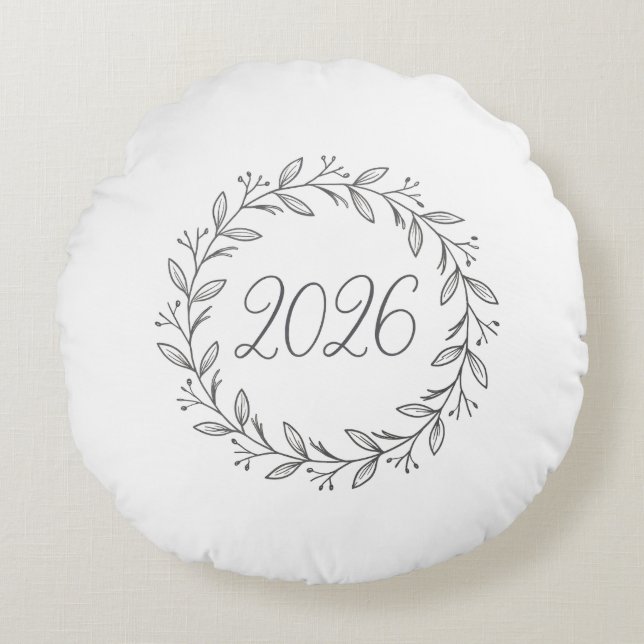 Minimalistisk lagerkrans 2026  rund kudde (Framsidan)