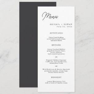 Minimalistisk lång bröllopsmenykort med script inbjudningar