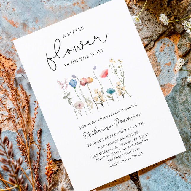 Minimalistisk, långstids Wildblomsterbabystövel Inbjudningar (Skapare uppladdad)
