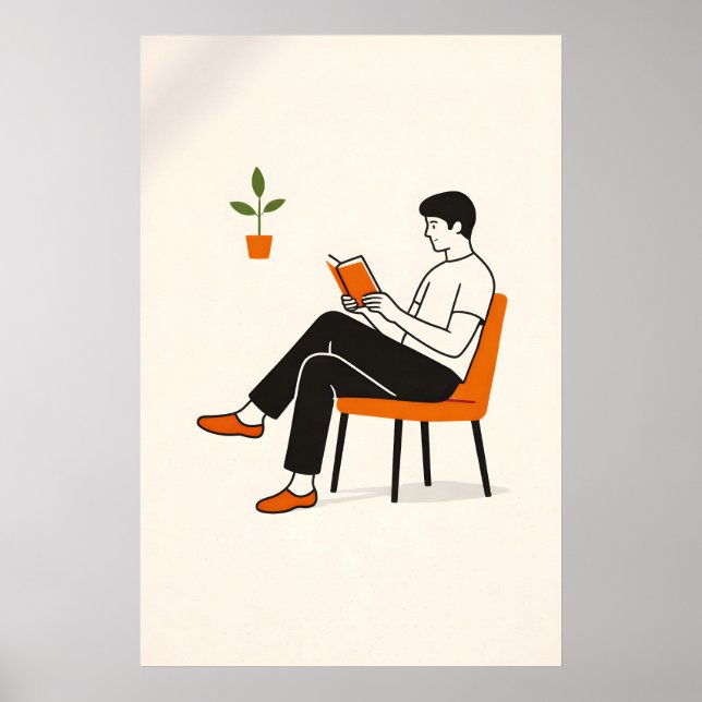 Minimalistisk läsarillustrationstryck, modern bok poster (Framsidan)