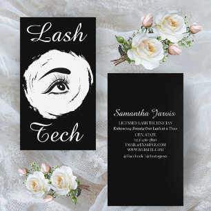 Minimalistisk Lash Tech Black and White Anpassad d Visitkort