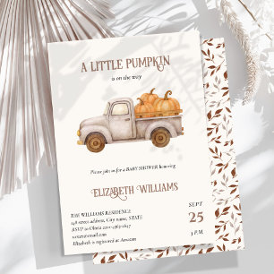 Minimalistisk Lastbil babybabyåda med Rustic Pumpk Inbjudningar