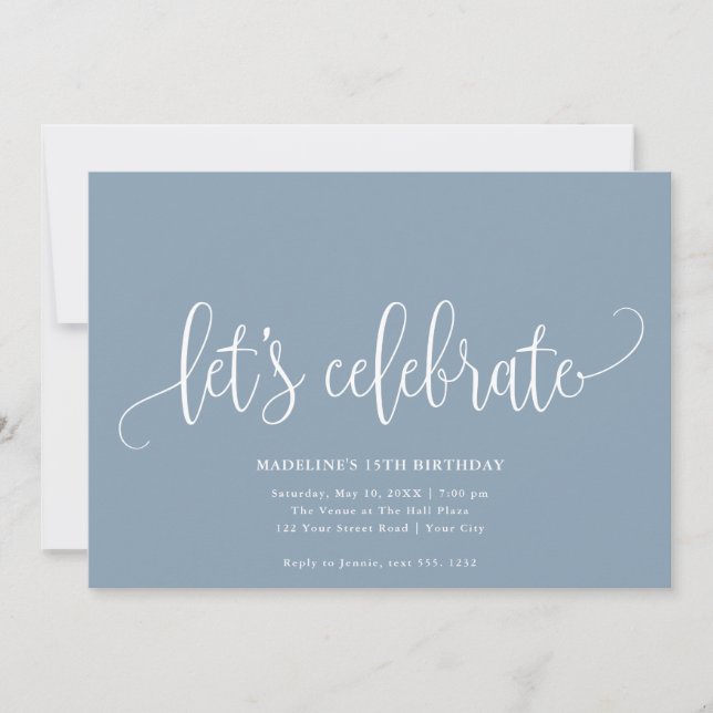 Minimalistisk "Låt oss Celebrate" Dusty Blue Inbjudningar (Framsida)