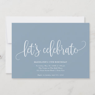 Minimalistisk "Låt oss Celebrate" Dusty Blue Inbjudningar