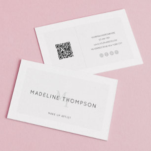 Minimalistisk lätt Grått Monogram QR-kod Visitkort