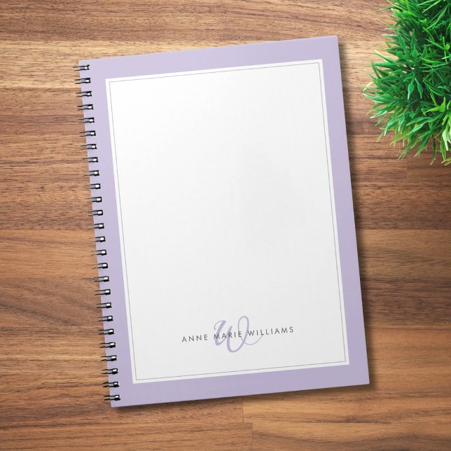 Minimalistisk Lavendel Två Kant Monogram  Anteckningsbok (Skapare uppladdad)