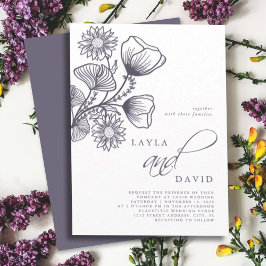 Minimalistisk lavender Botaniska Blommigten Bröllo Inbjudningar