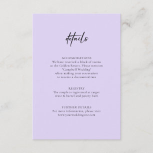 Minimalistisk Lavender Lila-INFORMATION Bröllop Tilläggskort