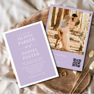 Minimalistisk Lavender Lila QR-kodfoto Bröllop Inbjudningar