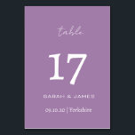 Minimalistisk Lavender Script Bröllop Personlig Bordsnummer<br><div class="desc">Elegant Lavender med Personligen Bordsnummer med vitt teckensnitt</div>