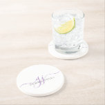 Minimalistisk Lavender Script Initialer Monogram Underlägg<br><div class="desc">En chic,  modern snyggt lavender-skript initialer monogram,  med ett dramatiskt skript som börjar med svascher och din fullt i en modern serif-typ.</div>