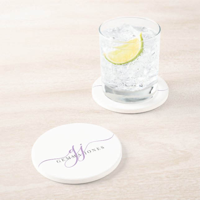 Minimalistisk Lavender Script Initialer Monogram Underlägg (Sidan)