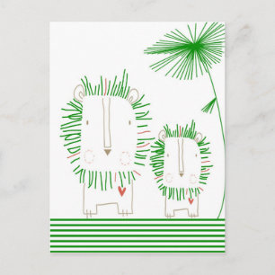 Minimalistisk Lejon - Grönt Vykort
