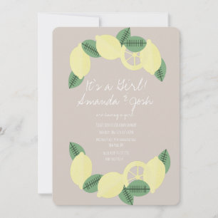 Minimalistisk Lemon Citrus Vintage Flickor Babykal Inbjudningar