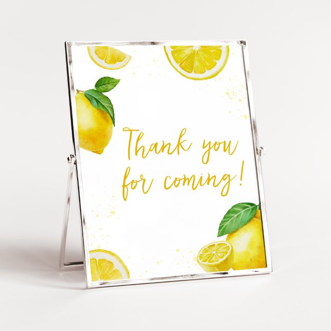 Minimalistisk Lemonade-Tack för att komma Poster (Gender Neutral Summer Citrus Baby Shower Thank You for Coming Sign)