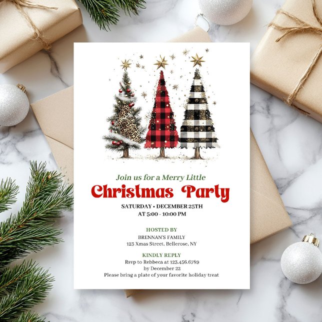 Minimalistisk leopard julgran digital inbjudan (Minimalist leopard Christmas tree digital invitation)