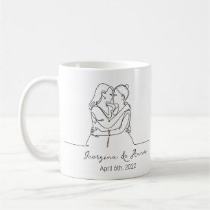 Minimalistisk Lesbisk för Personlig par line Art Kaffemugg