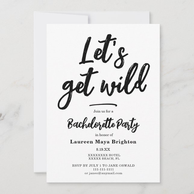 Minimalistisk Let's get wild Sjunglasten Brudfest  Inbjudningar (Framsida)
