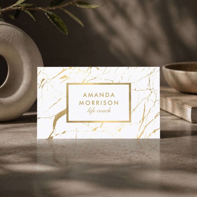 Minimalistisk Life Coach Guld Marmor Vit Visitkort (Skapare uppladdad)