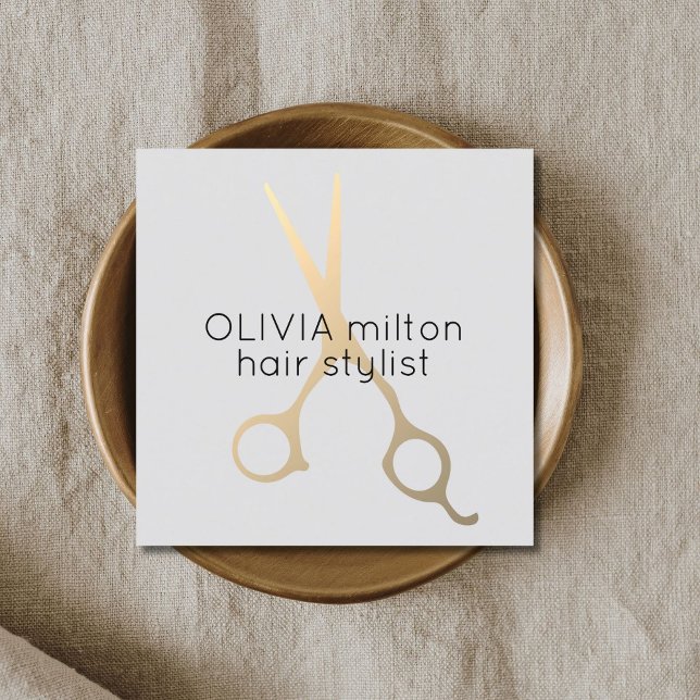 Minimalistisk Light Grått Faux Guld Sissors Hair Fyrkantigt Visitkort (Skapare uppladdad)