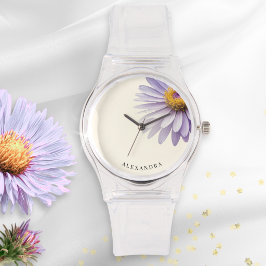Minimalistisk lila aster blomster anpassat namn mo armbandsur