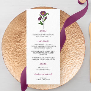 Minimalistisk Lila Aster Bröllop Menu Meny