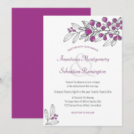 Minimalistisk lila bär blad bröllopsinbjudan inbjudningar