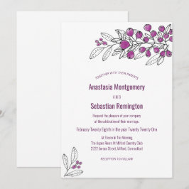 Minimalistisk lila bärblad bröllopsinbjudan inbjudningar