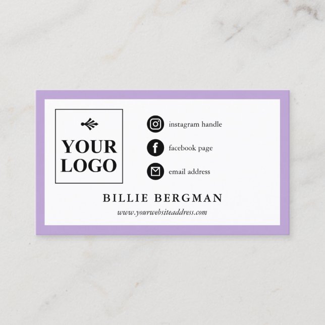 Minimalistisk Lila Black Social-media din Logotyp Visitkort (Framsida)