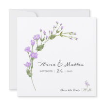 Minimalistisk lila blomster- Flat Save The Date Br