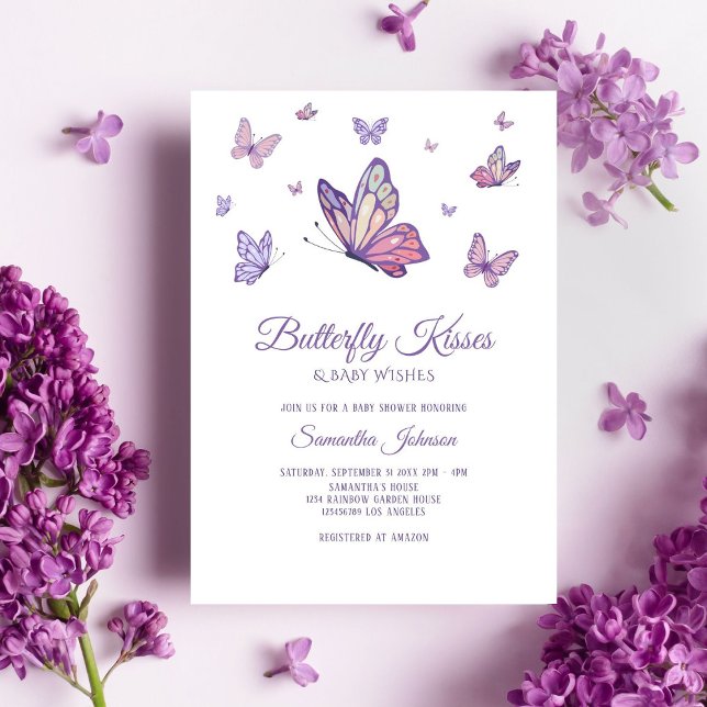 Minimalistisk Lila Butterfly kysser babyduschen Inbjudningar (Skapare uppladdad)