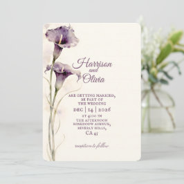 Minimalistisk lila Calla Lily akvarell Bröllop Inbjudningar
