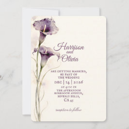 Minimalistisk lila Calla Lily akvarell Bröllop Inbjudningar