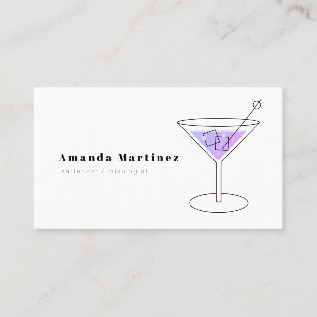 Minimalistisk Lila Cocktail Bartender Mixolog Visitkort (Framsida)