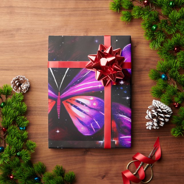 Minimalistisk lila-fjäril presentpapper (Julgåva)