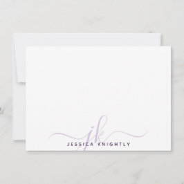 Minimalistisk Lila för modernt Initialer-skript Anteckningskort