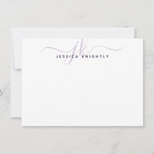 Minimalistisk Lila i Modern Script Monogram Initia Anteckningskort