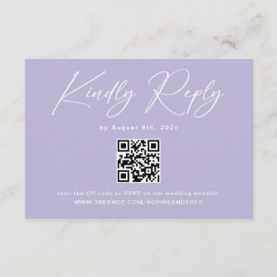 Minimalistisk lila lavendel QR-kod bröllop RSVP Tilläggskort