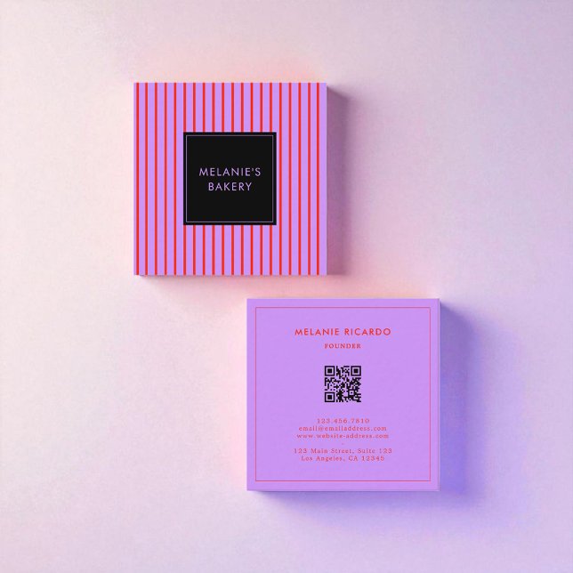 Minimalistisk Lila & Red Rand QR Code Bakery Fyrkantigt Visitkort (Skapare uppladdad)