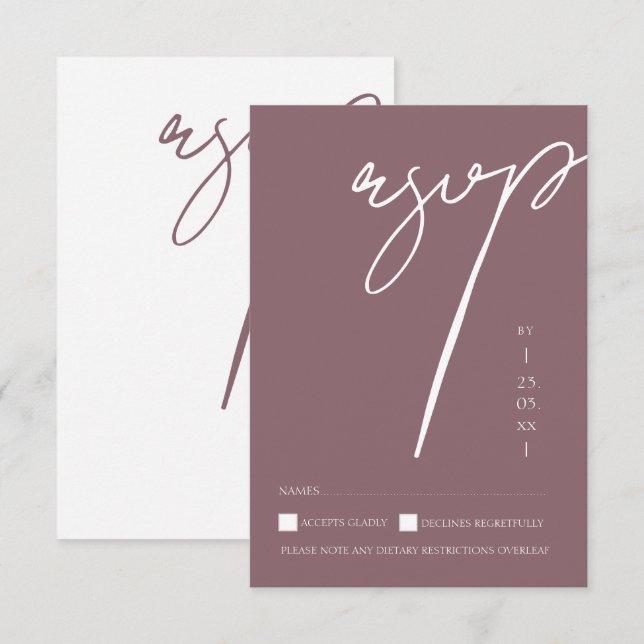 Minimalistisk lila skript typografi bröllop OSA kort (Fram/baksida)