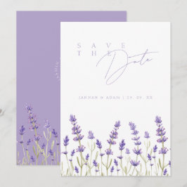 Minimalistisk lila vildblomma bröllop spara datumet