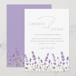 Minimalistisk lila vildblomma elegant bröllop inbjudningar