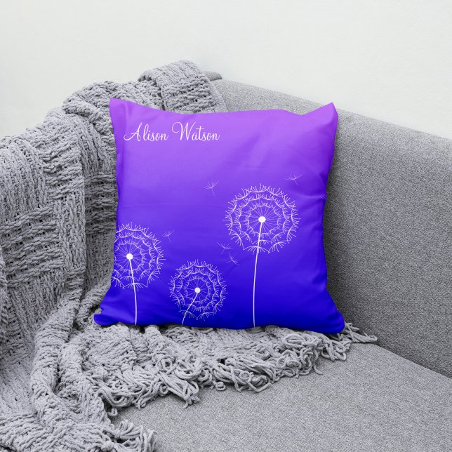 Minimalistisk Lila White Dandelion Flowers Nam Kudde (Skapare uppladdad)