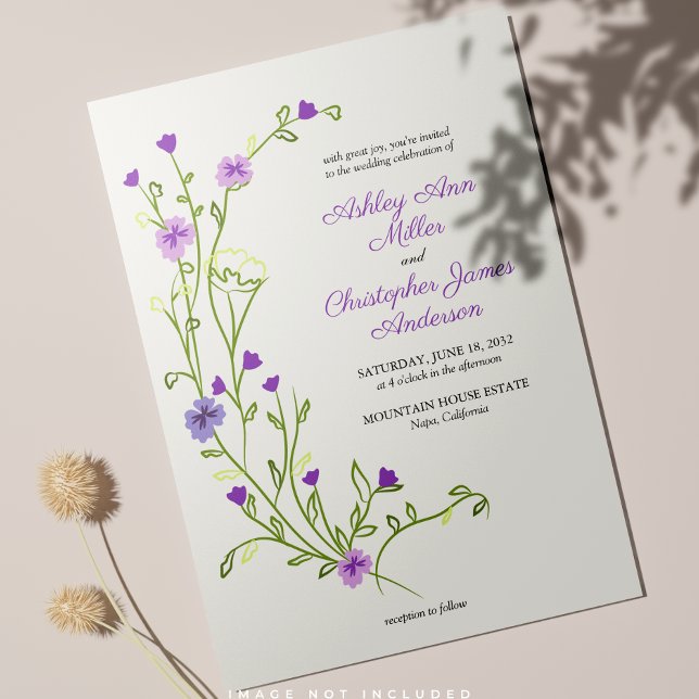Minimalistisk Lila Wildblomma Bröllop Inbjudningar (Skapare uppladdad)