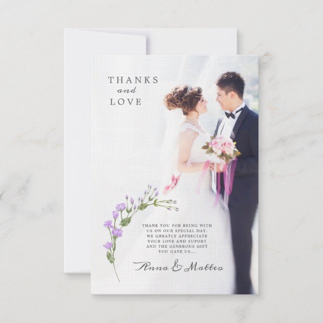 Minimalistisk lilac blommigt Bröllop Tack Kort (Framsida)