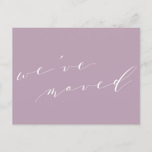 Minimalistisk Lilac-skript Vi Flyttat ny Flytta i Vykort