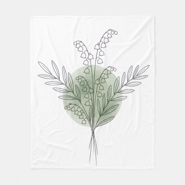 Minimalistisk Liljekonvalj-linjär konst Sage-blomm Fleecefilt (Framsidan)